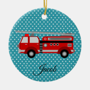 Roter Firetruck Keramik Ornament