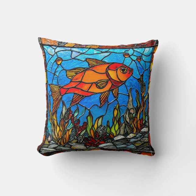 Roter Fisch-Farbglas Kissen (Vorderseite)