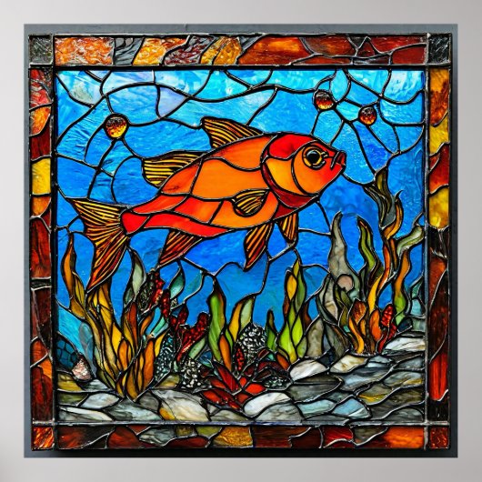 Roter Fisch-Farbglas Poster (Vorne)