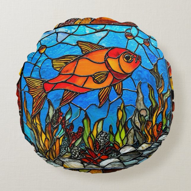 Roter Fisch-Farbglas Rundes Kissen (Vorderseite)