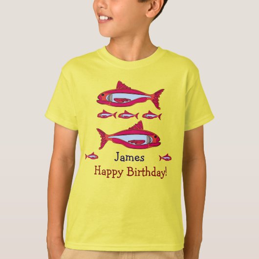 Roter Fisch für Kinder T - Shirt Happy Geburtstag (Vorderseite)