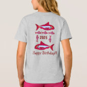 Roter Fisch für Kinder T - Shirt Happy Geburtstag (Rückseite)