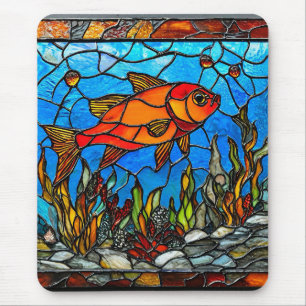 Roter Fisch Glasmalerei Mousepad