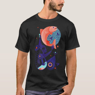 Roter Fisch Träumt Blaues Fantasie-Kreatur Abstrak T-Shirt