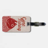 Roter Fischkopf und Taupe Herringbone Gepäckanhänger (Rückseite horizontal)