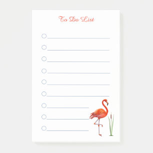 Roter Flamingo & Kalligrafie auf weißem liniertem Post-it Klebezettel