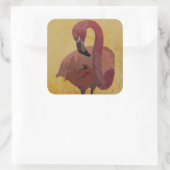 ROTER FLAMINGO  QUADRATISCHER AUFKLEBER (Tasche)