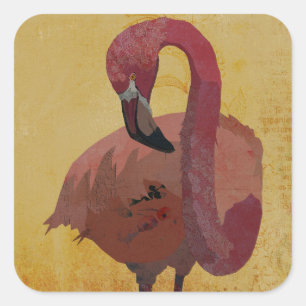ROTER FLAMINGO QUADRATISCHER AUFKLEBER