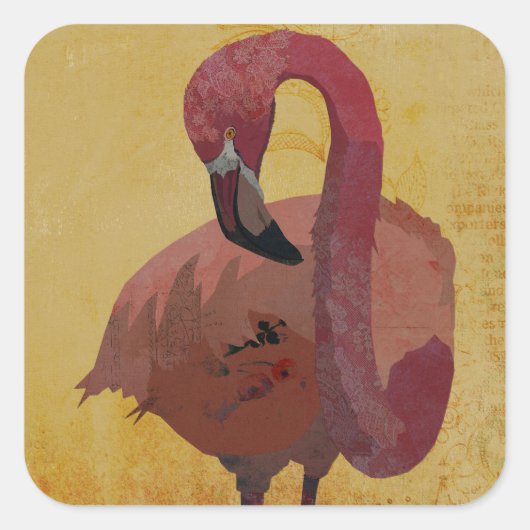 ROTER FLAMINGO  QUADRATISCHER AUFKLEBER (Vorderseite)