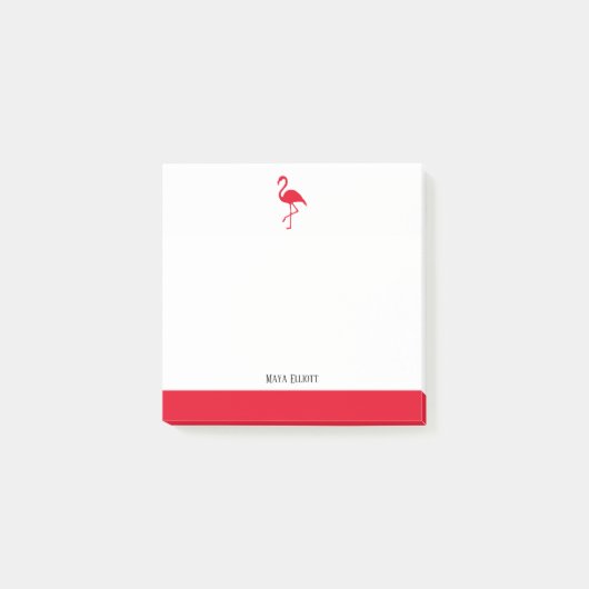Roter Flamingo, weiß und hell, mit Namen versehen Post-it Klebezettel (Vorderseite)