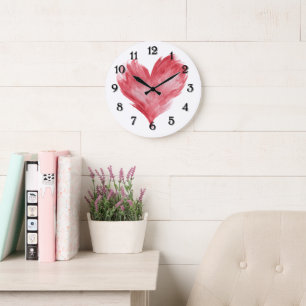 Roter Flammenherz Große Wanduhr