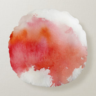 Roter Fleck, abstrakte Handmalerei mit Wasserfarbe Rundes Kissen