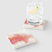 Roter Fleck, abstrakte Handmalerei mit Wasserfarbe Steinuntersetzer (Seitenansicht)