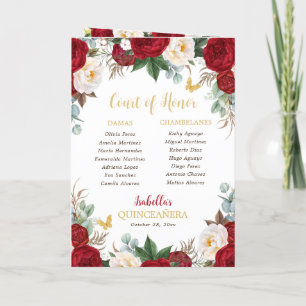Roter Flora Quinceanera Princess Padrinos Event Programm