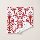 Roter Floral Damask auf Weiß Badhandtuch Set (Waschlappen)