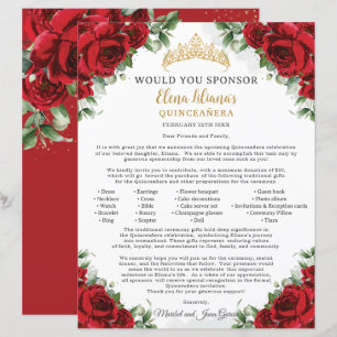Roter Floral Quinceañera 15 Sponsor-Anfragebrief