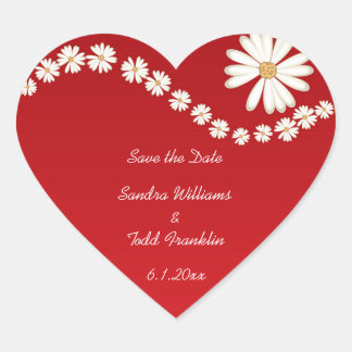 Roter Floral-Save the Date-Aufkleber Herz-Aufkleber