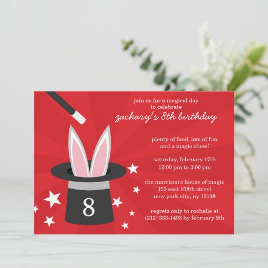 Roter Flüchtige Blick-a-Boo Rabbit Custom Magic Bi Einladung (Stehend Vorderseite)