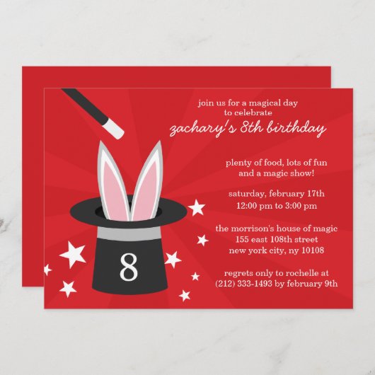 Roter Flüchtige Blick-a-Boo Rabbit Custom Magic Bi Einladung (Vorne/Hinten)