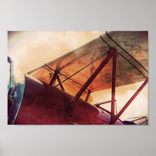 Roter Flügel Antikes Flugzeug Archivierung Kunst Poster