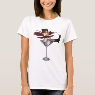 Roter Flügel-feenhaftes Mädchen in Martini-Glas T-Shirt