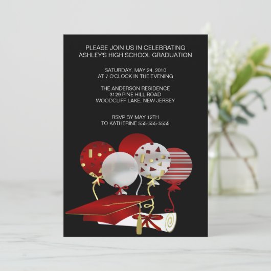 Roter Foto Abschluss Einladung (Stehend Vorderseite)