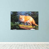 Roter Fox auf einem log Leinwanddruck (Insitu (Holzboden))