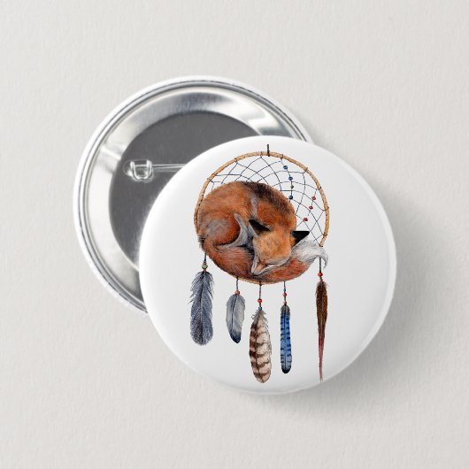 Roter Fox, der auf Dreamcatcher schläft Button (Vorne & Hinten)