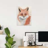Roter Fox Farbstift Zeichnend Druck Poster (Heimbüro)