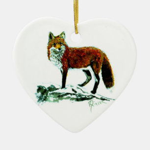 Roter Fox-Herzverzierung Keramik Ornament