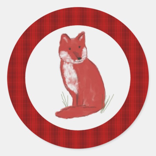 Roter Fox-Illustration mit kariertem Runder Aufkleber (Vorderseite)