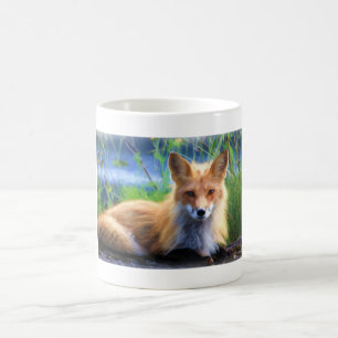 Roter Fox im Gras Landschaftliche Tierwelt Kaffeetasse