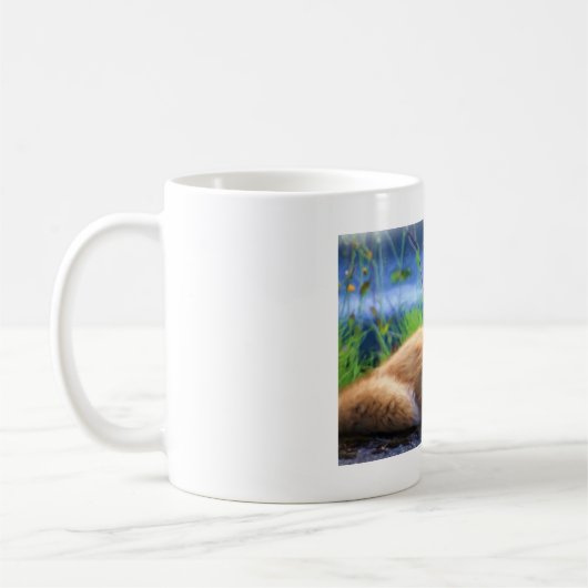 Roter Fox im Gras Landschaftliche Tierwelt Kaffeetasse (Links)
