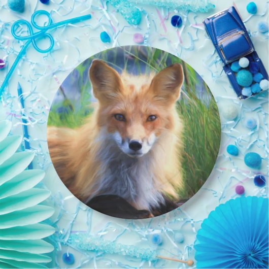 Roter Fox im Gras Landschaftliche Tierwelt Pappteller (Party)
