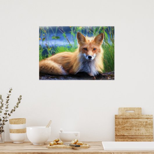 Roter Fox im Gras-Wildlife-Image Poster (Küche)