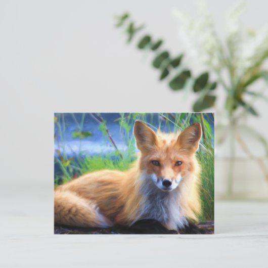 Roter Fox im Gras-Wildlife-Image Postkarte (Stehend Vorderseite)