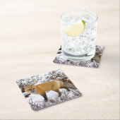 Roter Fox im Schnee im Winter Rechteckiger Pappuntersetzer (Vor Ort)