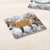 Roter Fox im Schnee im Winter Rechteckiger Pappuntersetzer (angewinkelt)