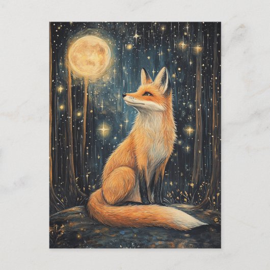 Roter Fox im Wald bei Nacht Postkarte (Vorderseite)
