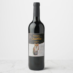 Roter Fox im weißen Winter-Schnee-Wein-Aufkleber Weinetikett