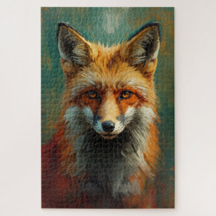 Roter Fox-Portrait - lebendige Ölmalerei Puzzle