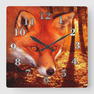 Roter Fox Quadratische Wanduhr