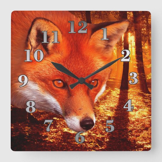 Roter Fox Quadratische Wanduhr (Vorderseite)