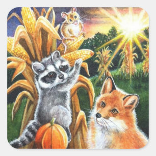 Roter Fox Raccoon Frische Pasta machen Quadratischer Aufkleber
