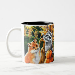 Roter Fox Raccoon Frische Pasta machen Zweifarbige Tasse