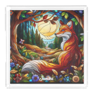 Roter Fox und Sonne und Wald Acryl Tablett