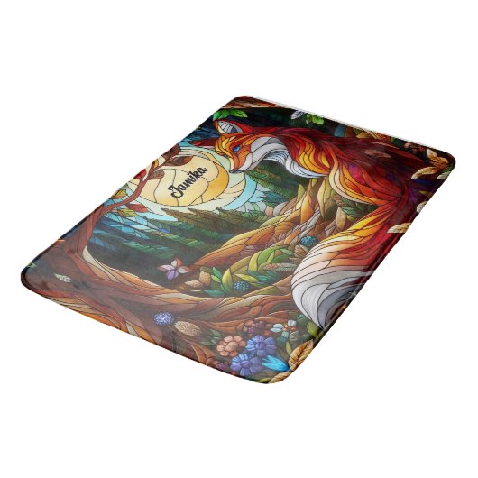 Roter Fox und Sonne und Wald Badematte (Schrägansicht)