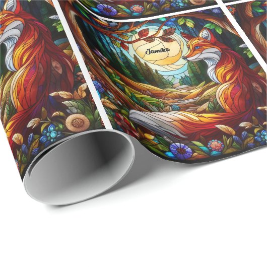 Roter Fox und Sonne und Wald Geschenkpapier (Rolleneckpunkt)