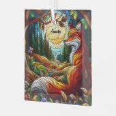 Roter Fox und Sonne und Wald Ornament Aus Glas (Vorderseite links)