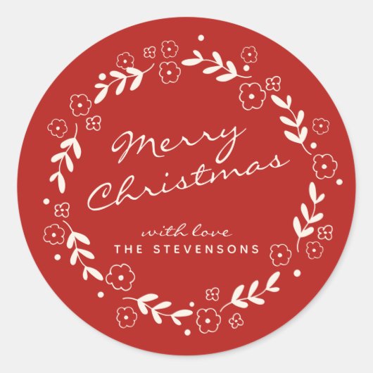 Roter frohe Weihnachten Blumenstrauß Einfache Ange Runder Aufkleber (Vorderseite)